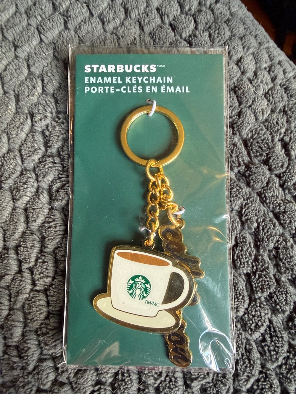 Starbucks Gold and Cream Coffee Cup Enamel Keychain